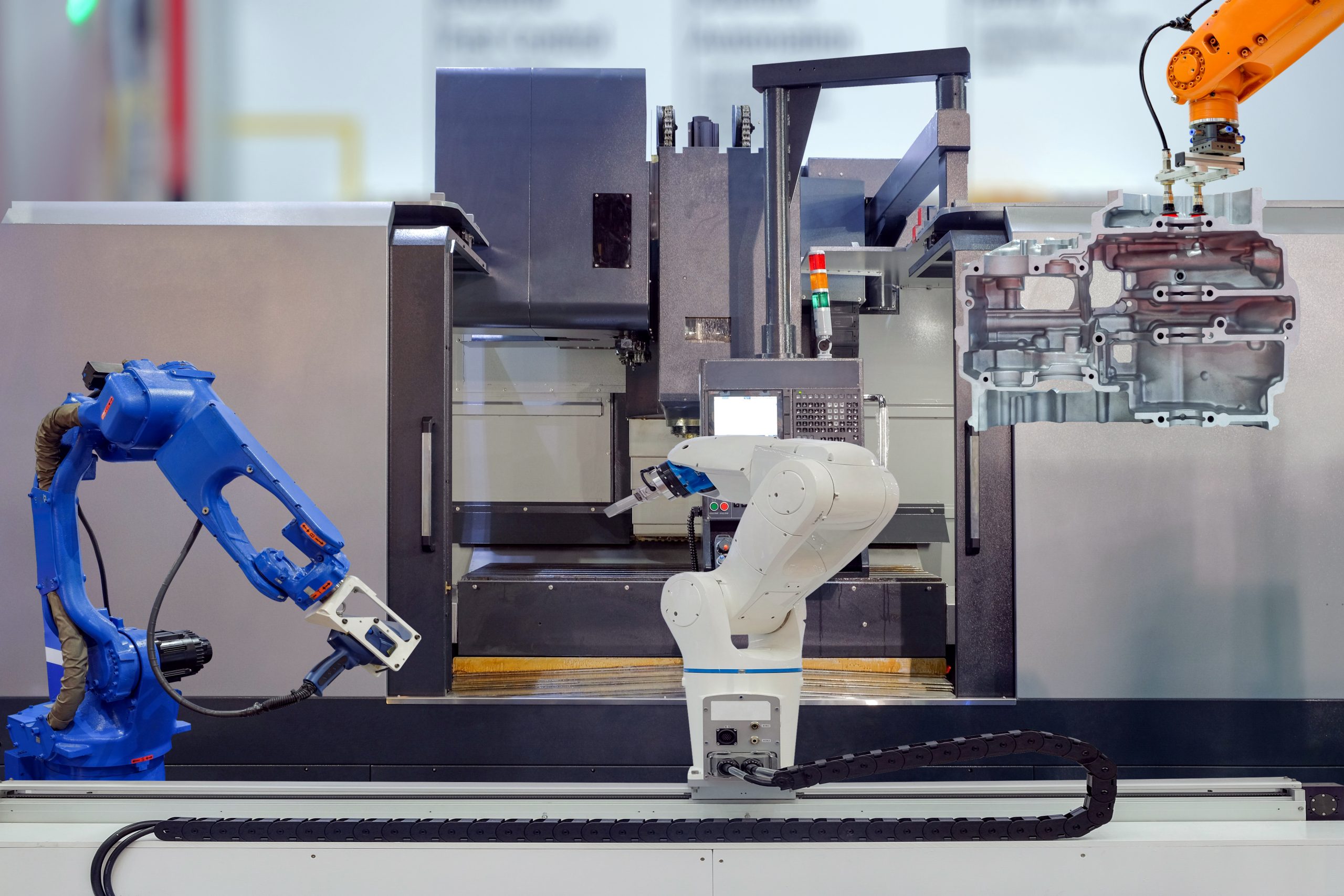 industrial-robotic-gripping-robotic-3d-scan-working-teamwork-with-engine-parts-motorbike-cnc-machine